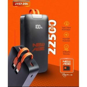 New age 22500mah 3A fast charge power bank. With USB and type C inbuilt cables.