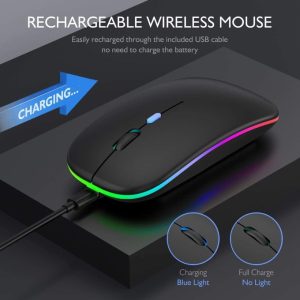 LED 2.4G Rechargeable Wireless Mouse Bluetooth 2 Modes- Black